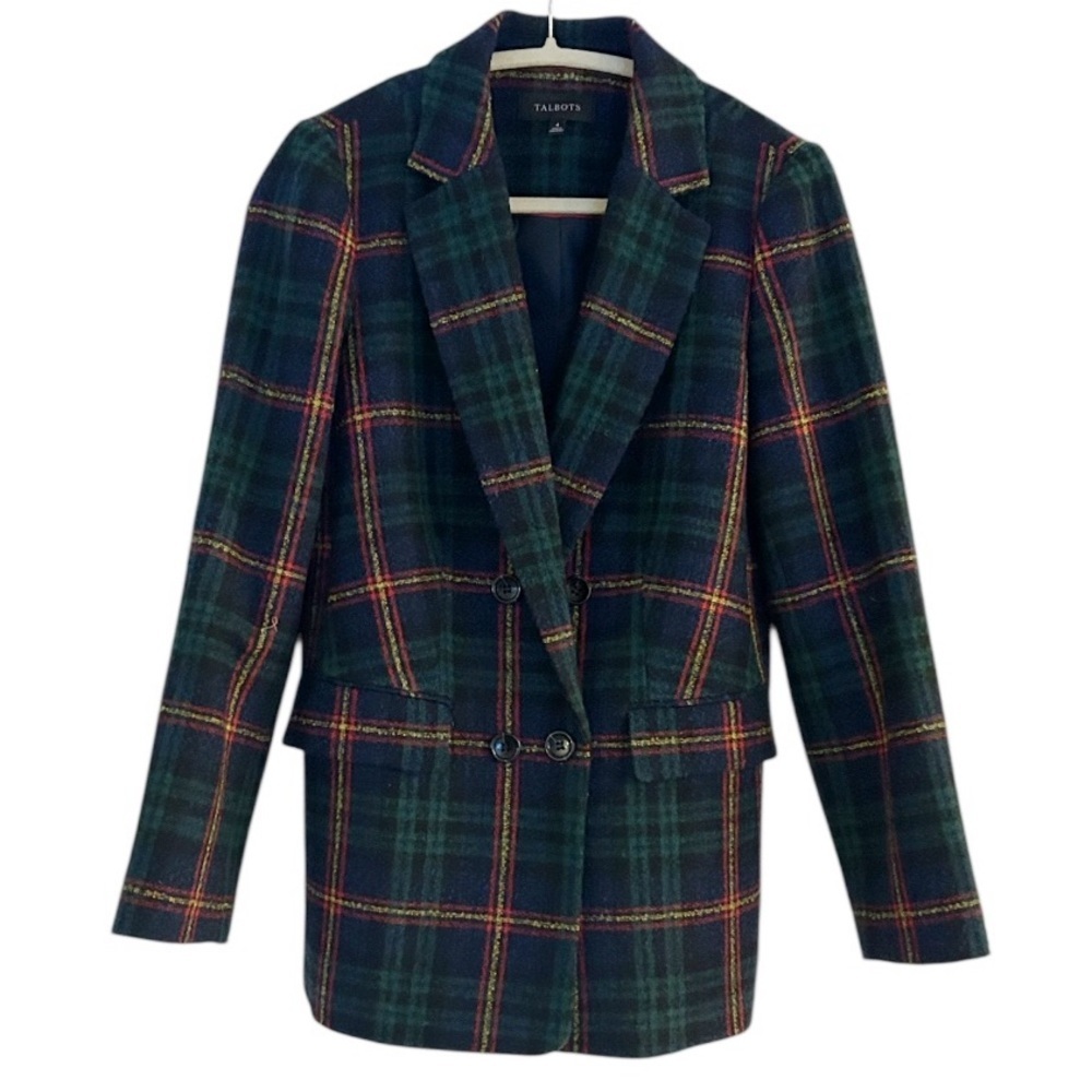 Talbots Plaid Multicolor Wool Blend Relaxed Boucle Blazer Size 4  P214019017 - Picture 3 of 13